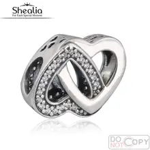 925-Sterling-Silver Clear CZ entrelazados encantos del corazón del amor 2016 día de la madre regalos enclavamiento Hearts Bead para la joyería que hace DIY