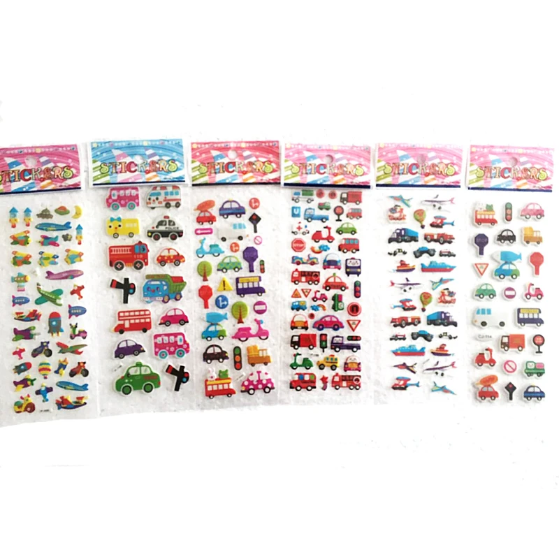 

6 pcs Transport Car Bubble stickers decals wall stickers for kids gift puffy reward Notebook Sticker Label Decoration