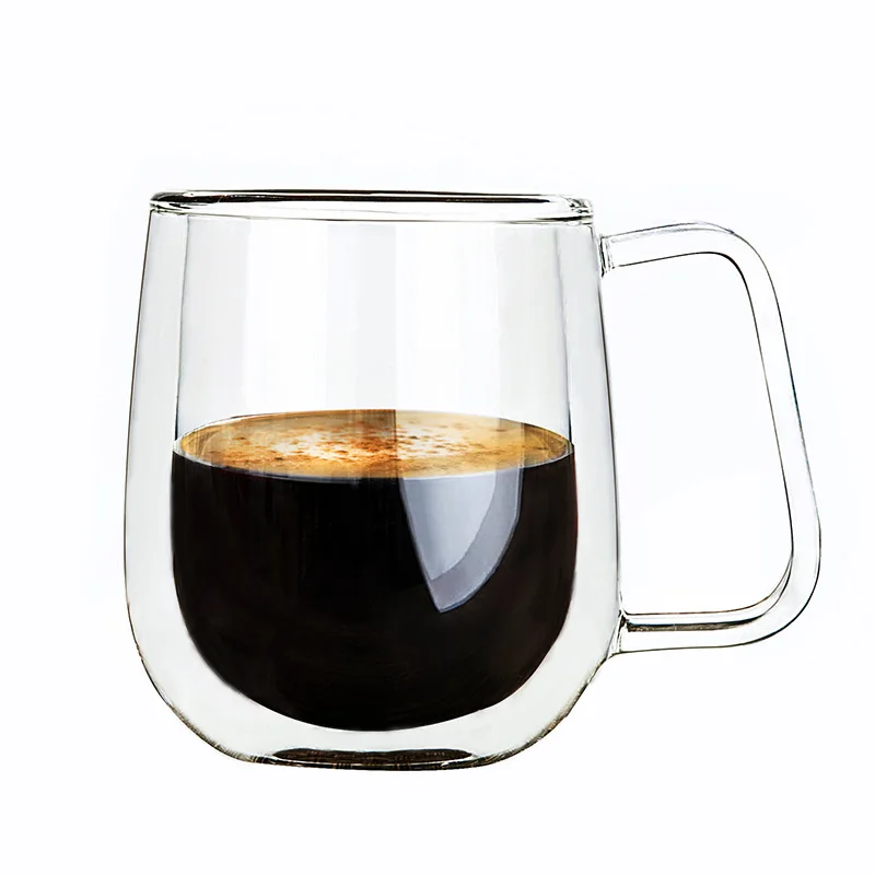 

Heat-resistant Double Layer Glass Mug Cup for Coffee Tea Milk Latte Hot Water Handle Coffee Glass Cup for Home Office Hotel