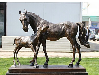 

Bronze Copper Marble Decoration Mother Child Pony Horse Statue Sculpture Crafts Home Furnishing Arts pure copper