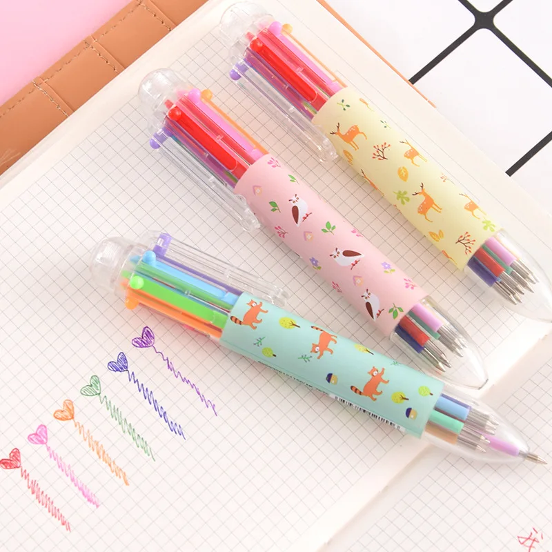 

1 Pcs Cartoon Cat Animal 6 Color Ink Roller Ball Pen 0.5mm Multifunction Ballpoint Pens Student Office School Supplies Caneta