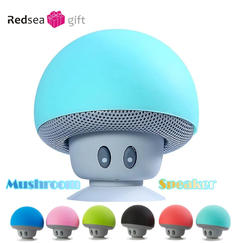 

new mini portable cartoon small mushroom head bluetooth speaker with small suction cup and mobile phone plate holder functions