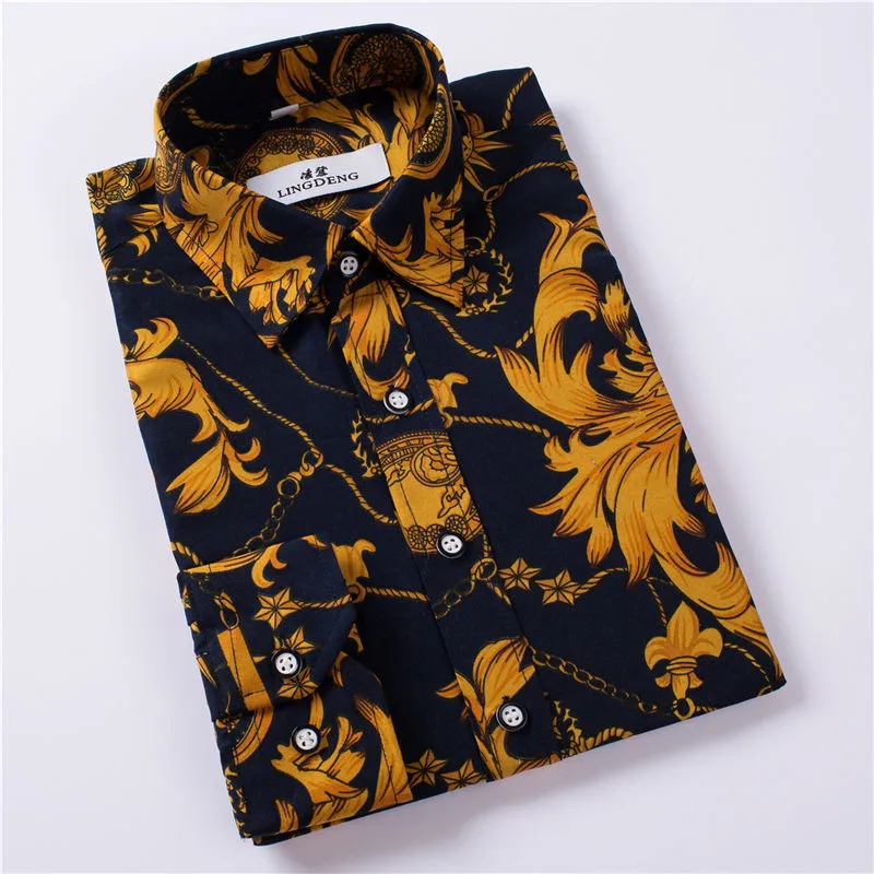 جديد الربيع الرجال عارضة الأزياء طويلة الأكمام العلامة التجارية المطبوعة زر متابعة الرسمي الأعمال البولكا نقطة الأزهار الرجال الأزهار قميص...