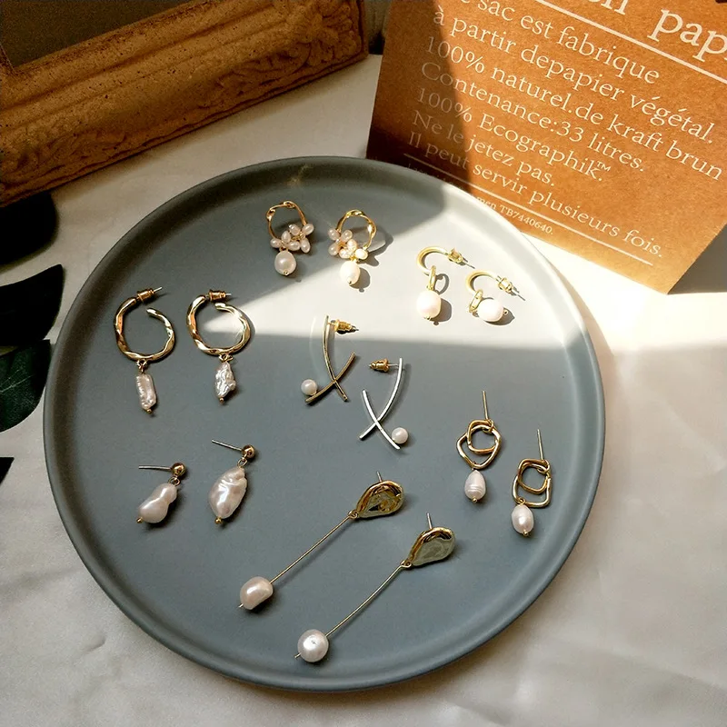 

SLIACA Natural Freshwater Pearl earings korea Design Metal Gold Stud Earrings jewelry for Women Gift