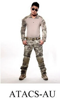 США тактическая камуфляжная военная форма армейский костюм боевая рубашка мультикам рубашки-милитари брюки с наколенниками Пейнтбол Охота Одежда - Цвет: ATACSAU