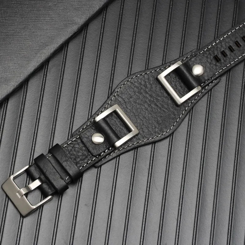 Fossil JR1157 ремешок для часов из натуральной кожи 24 мм мужской ремешок Высокое качество кожаный браслет в стиле ретро стиль - Цвет ремешка: black-silver buckle