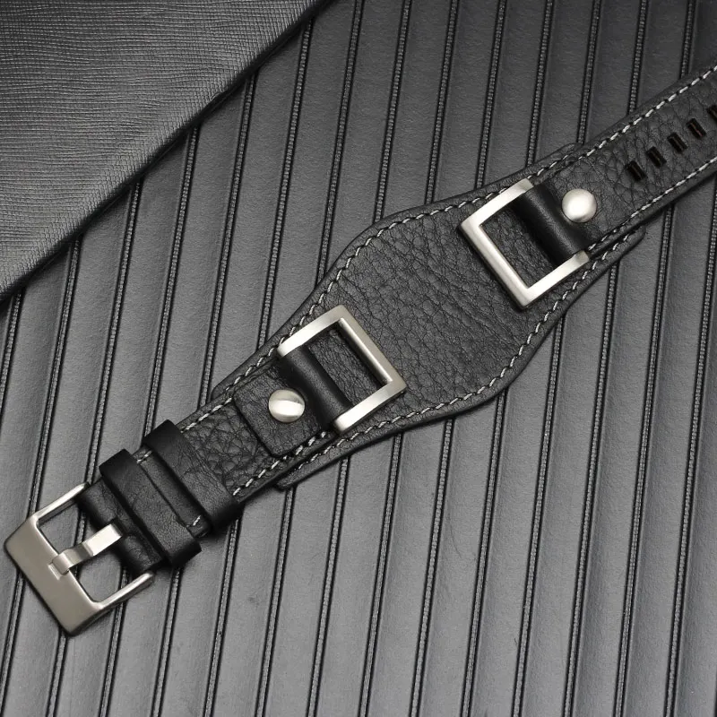 Vintage Style Genuine Leather 24mm Men's Watchband - High Quality Retro Brown/Black Bracelet