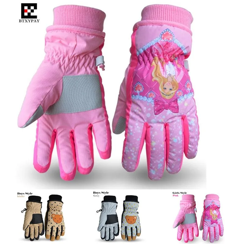 100 p! Детские лыжные перчатки, зимние вельветовые Теплые Детские ветронепроницаемые перчатки принцессы с рисунком медведя для мальчиков и девочек 5-12 лет