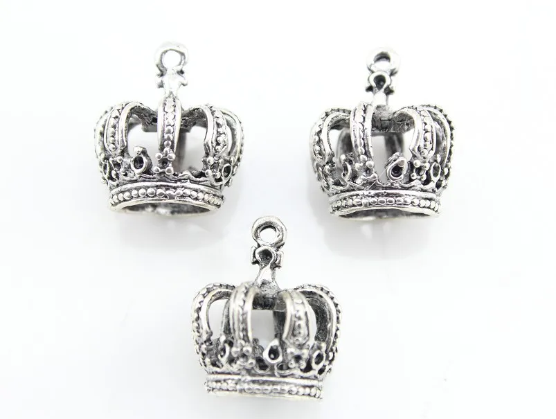 

100pcs Imperial 3D Crown Antique Silver Bronze Cabochon Zinc Alloy Pendant, Charm, Drops For Diy 24X12mm Mix Color