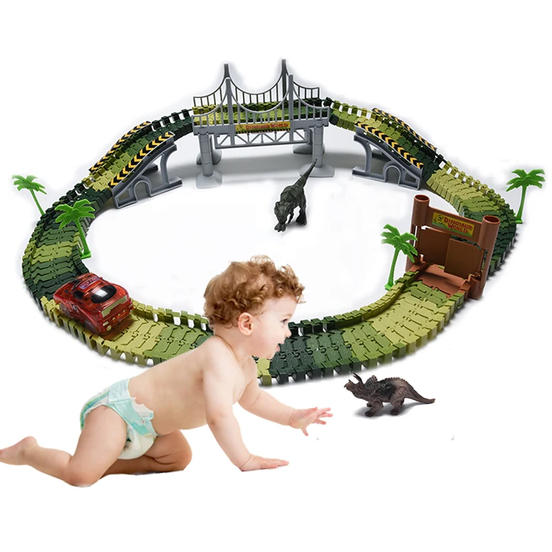 2018 New Magical track Set DIY Flex Racing track funny Dinosaur Jurassic Park track Creative Gift Educational toys for children 