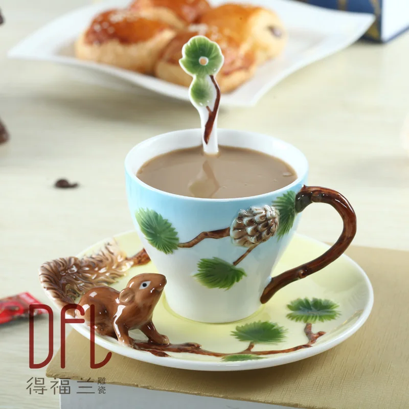 Новое поступление! 3D белка Чистая ручная роспись керамическая кружка чашка индивидуальность креативные кружки пары офиса кофейная чашка