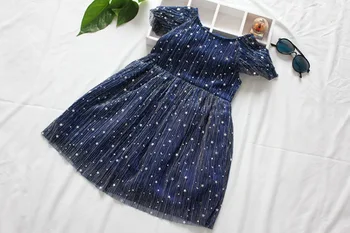 

2019 Roimyal Wholesale new Summer Girls Sequines Flying Sleeve Little Star voile Dress toddler kids cute party dresses 2-9years