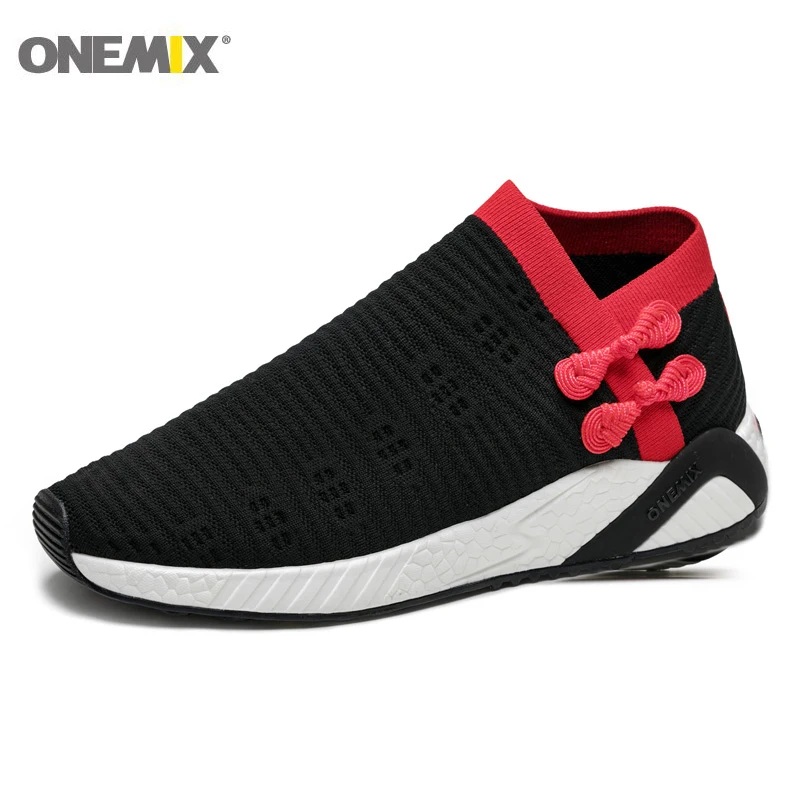Onemix Men Running Shoes Weaving Breathable Light Running Shoes Knitted Vamp Shoes Walking Lightweight Slip Resistan