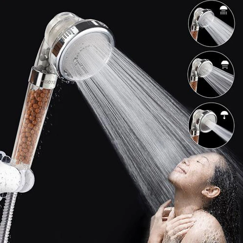 

Shower Bath Head Adjustable 3 Mode High Pressure Stone Stream Handheld Shower Head With Negative Ion Activated Ceramic Balls