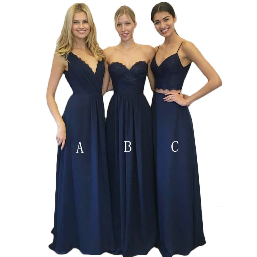 Alexzendra Navy Blue Chiffon Long Bridesmaid Dress for Wedding A Line ...