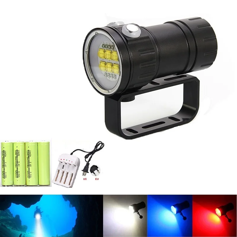 

Waterproof Diving Light Photography Diver Lamps Camera Flashlight 6x XML L2+4x XPE Red+4x XPE Blue Led UV Flashlight
