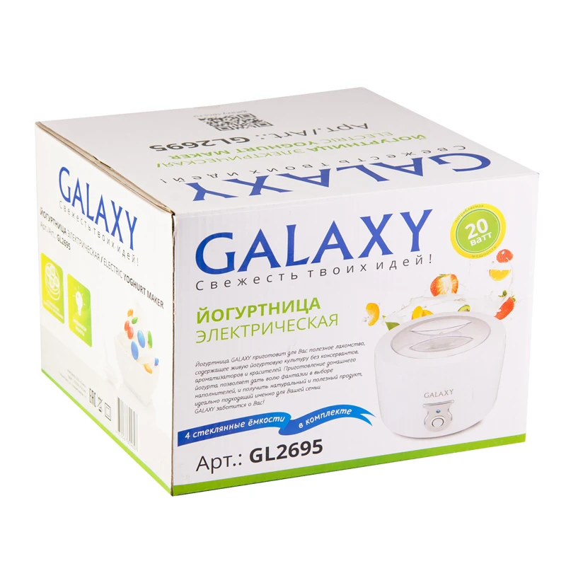 Йогуртница Galaxy GL 2695 (Мощность 20 Вт, 4 стеклянных емкости с крышками общим объемом 0.4 л)