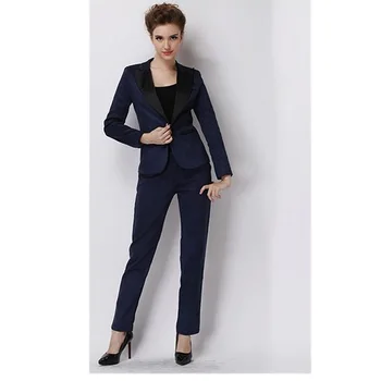 

New Custom Made Navy OL Style Long Sleeves Suit Women Business Slim Suit For Autumn Spring Ladies Trouser Suits Female Suits