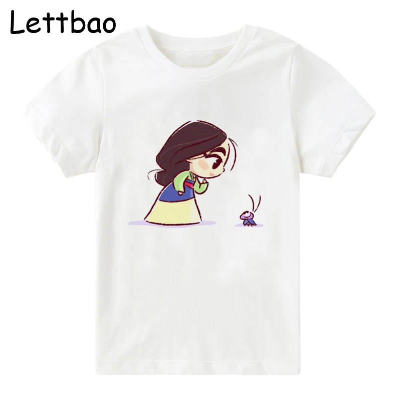

Kids White T-shirt 2019 Mulan and Elf Print Girls T Shirt Short Sleeve O-neck Summer Tops Cute Princess Casual Children Tshirt