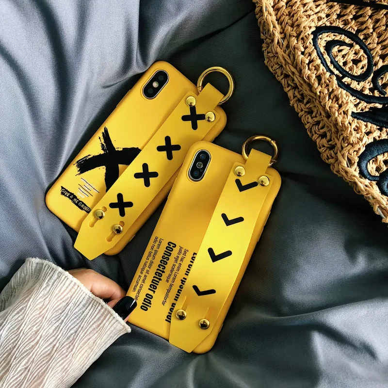 

ProElite Wrist Strap Soft Silicone Acrylic Holder Stand Fashion Yellow Case for iPhone X 8 7 6 6S Plus Full Body Letter Cover