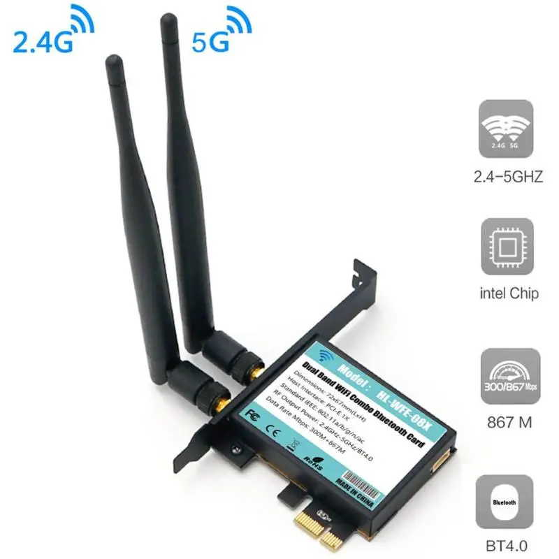 

Faster Ethernet Wireless WiFi 802.11A /B/G/N/AC Bluetooth4.0 2.4/5GHZ Dual Band Card PCB Adapter for Windows 7 8 9 10