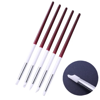 

5Pcs Nail Art Painting Carving Pen Silicone Head Wooden Handle 3D DIY Painting Brush Set Nail Art Tools Kits