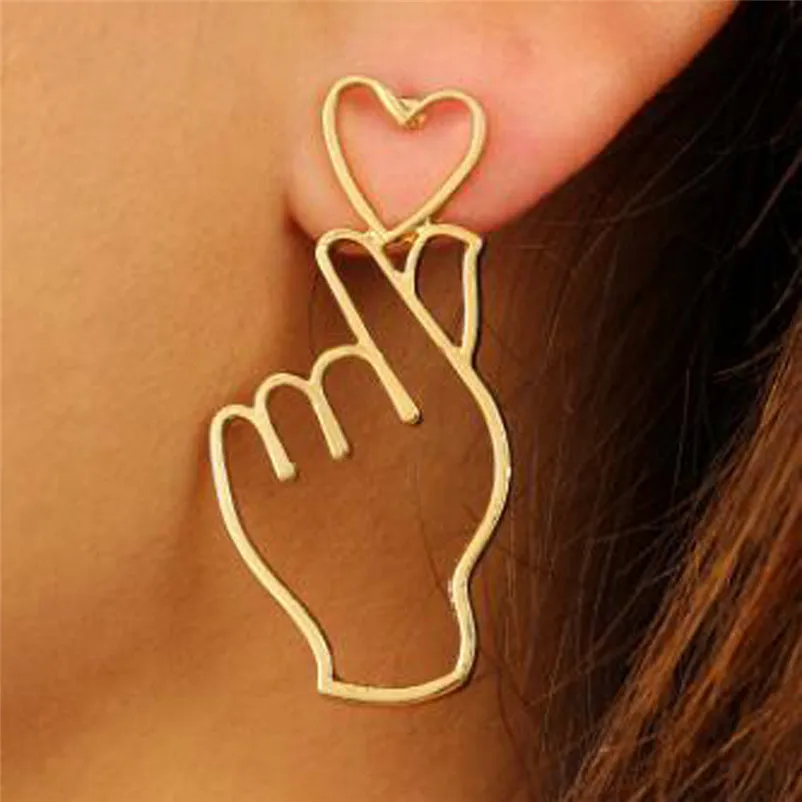 Fashion Trendy Earrings for women Dangle earrings Finger Heart Alloy Earrings Hollowed Out Love Ear Jewelry Brincos Y10#N (2)