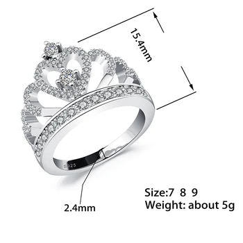 Princess Style Cubic Zirconia Heart Silver/Rose Gold Color Crown Ring 1