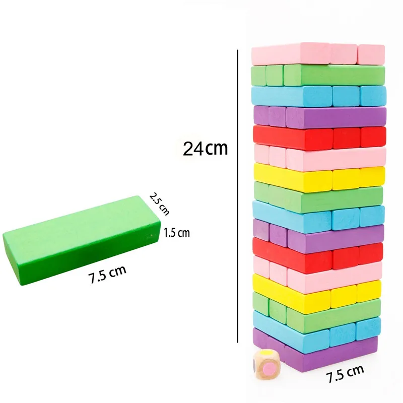 48Pcs Wooden Stacking Tumbling Tower Building Blocks Traditional Board Game Fun Maker (4)