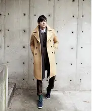 Autumn and winter men’s clothing double breasted wool coat mens woolen coats teenage business casual design long outerwear 3XL