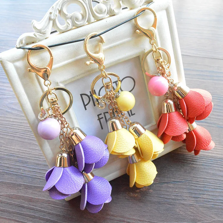 Buy Luxury PU Leather Rose Keychain Trinkets Auto
