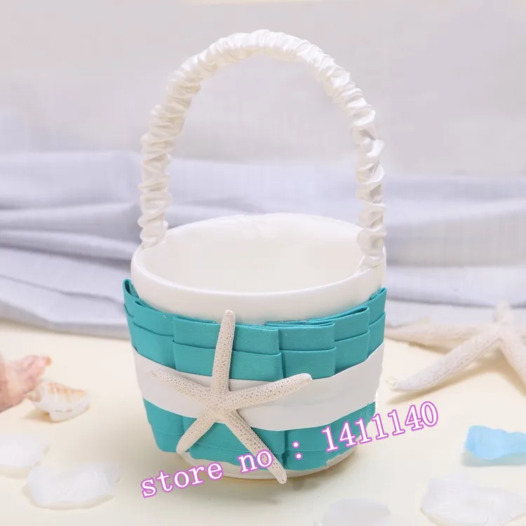 Us 13 07 11 Off Wedding Accessories Decoration Sky Blue Ribbon Sea Star Wedding Flower Girl Basket Bridesmaid Baskets For Beach Wedding Supplies In