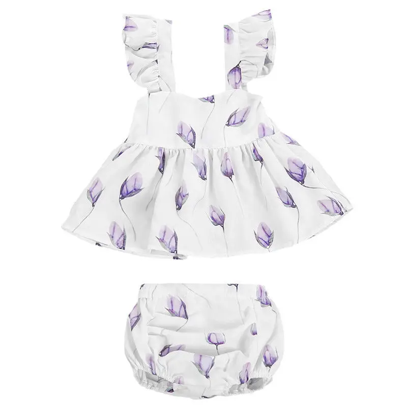 Pudcoco 2PCS Newborn Kids Baby Girls Flower Sleeveless Dress Tops Short