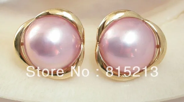 

hot sell new - wb00189 slap-up 19mm real South Sea pink Mabe Pearl Earrings 14KT gold