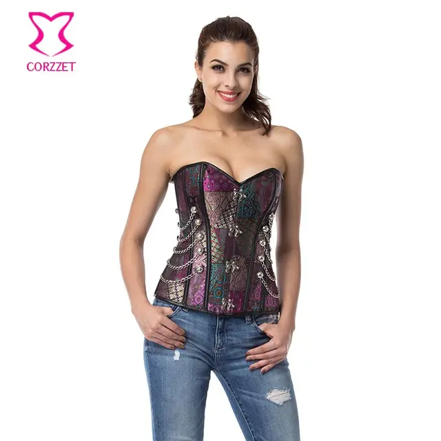 purple sexy corselet steel boned overbust corset steampunk korsett plus size steel boned corsets