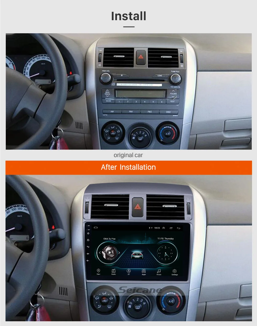 Excellent Seicane 2Din Android 8.1 2GBRAM 9" GPS Navigation Radio Player For 2007 2008 2009 2010 Toyota OLD Corolla Bluetooth Music Stereo 3