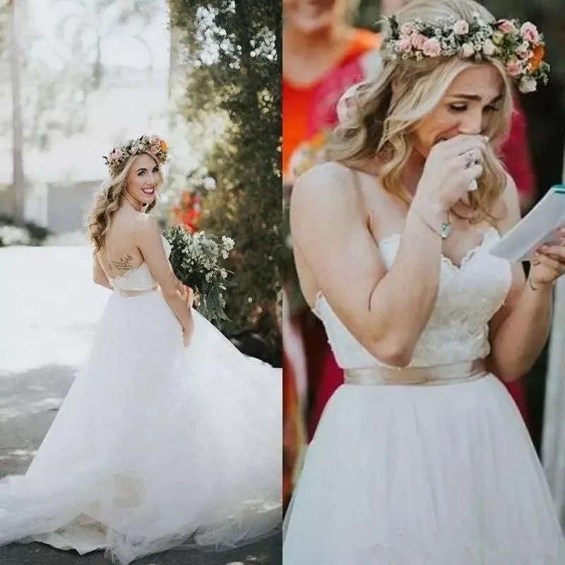 

Country Style A Line Wedding Dresses 2019 New Designer Sweetheart Lace Appliques Tulle Floor Length Elegant Bride Bridal dress