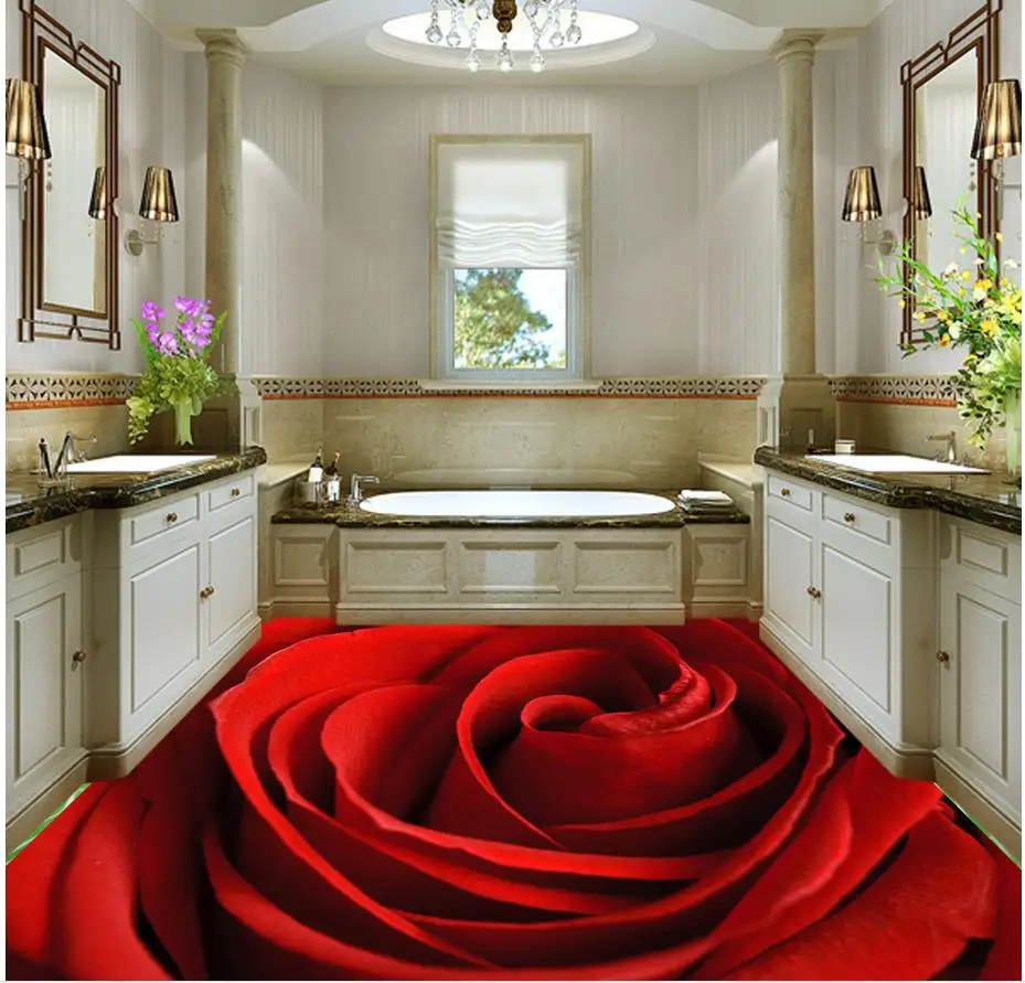 Us 21 0 58 Off 3d Flooring Red Rose Bathroom 3d Floor 3d Bathroom Wallpaper Waterproof 3d Floor Painting Wallpaper In Wallpapers From Home
