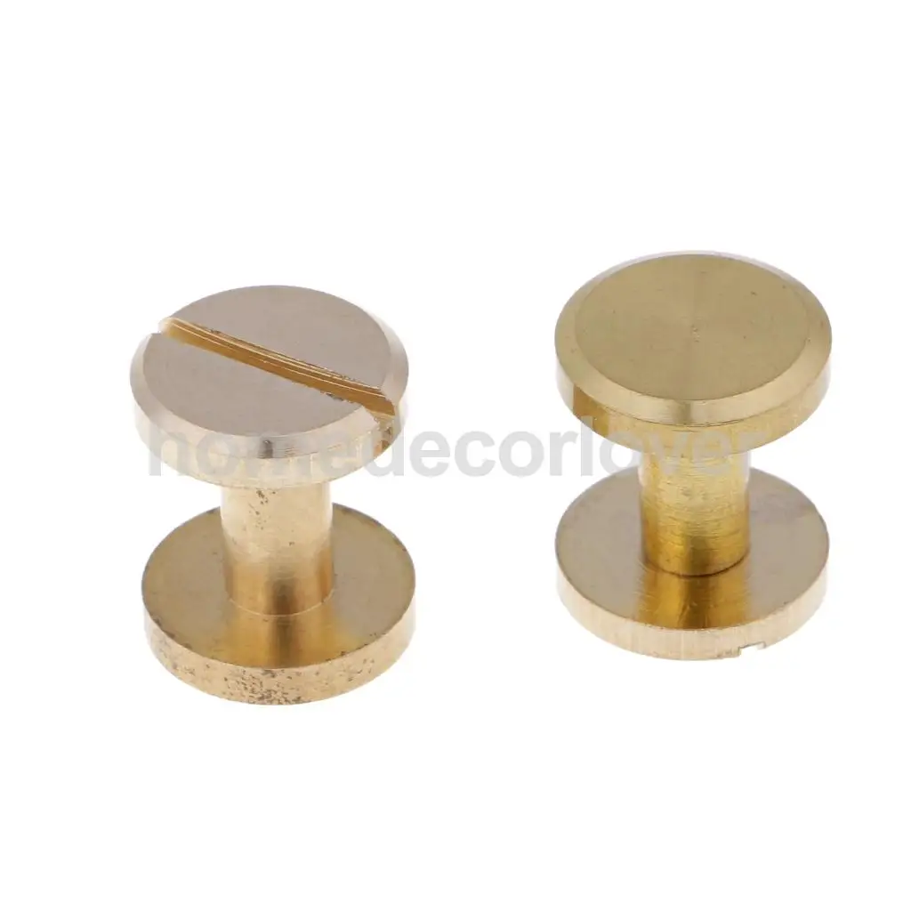 6 Sets Solid Brass Flat Round Head Stud Screwback Leather Craft Chicago Screws