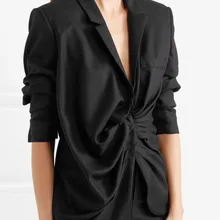 Высокое качество Новая мода черный хлопок и лен рукава Короткая куртка нерегулярные плиссированные тонкие темпераментные женские пальто куртка