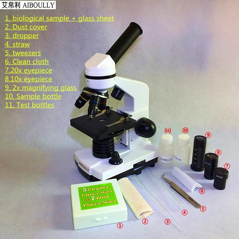 AIBOULLY Биологический микроскоп с зумом 1600 раз прибор для анализа крови животных и растений Студенческий микроскоп научный эксперимент
