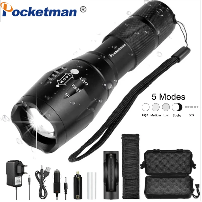 

13000 LM Led flashlight Ultra Bright linterna led torch T6/L2/V6 5 Switch Modes Zoomable Bicycle Light use 18650 battery z50