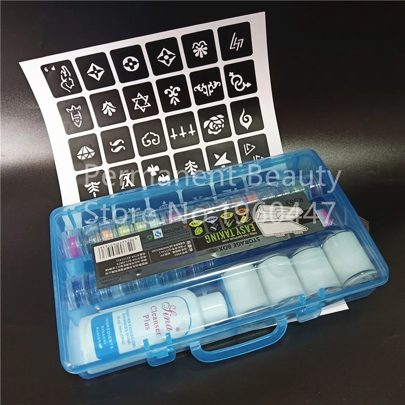 24 Colors Powder Glitter Powder 4 Glue 2 Brushes 1 Paper Hollow Template Kit for Temporary Tattoo and Kids Face Body Painting