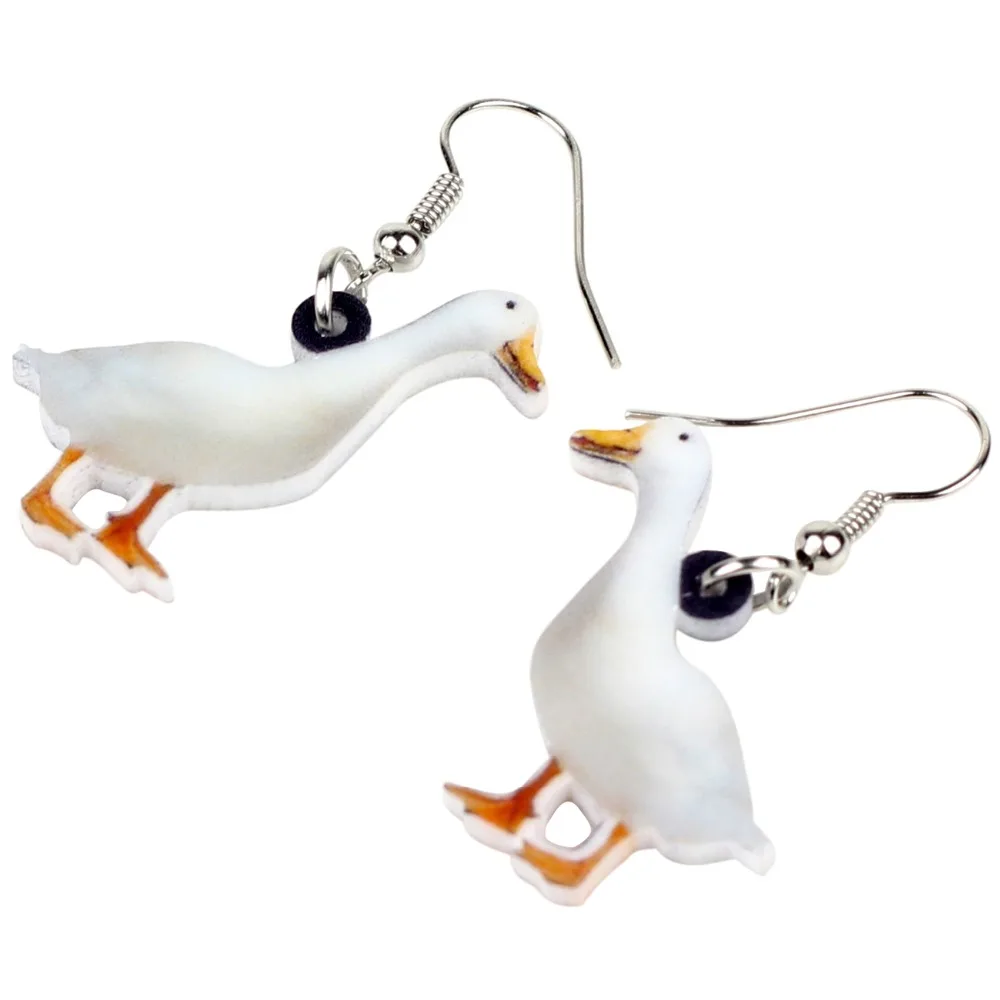 WEVENI Acrylic Snowy Duck Quacker Fowl Earrings Big Long Dangle Drop Novelty Farm Animal Jewelry For Women Girls Teens Wholesale