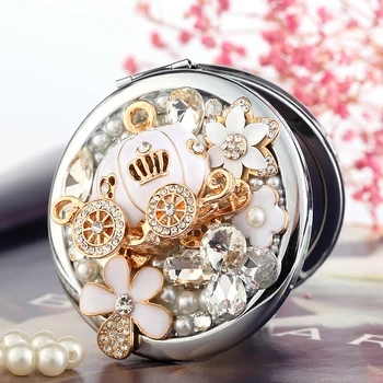 

Free Engraving,bling Crystal Mini Beauty makeup compact pocket mirror makeup,pumpkin car flower,Christmas party bridesmaid gifts