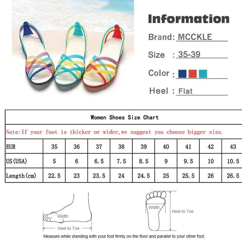 MCCKLE/женские радужные прозрачные яркие сандалии с открытым носком; женская пляжная обувь на плоской подошве; шлепанцы без застежки; повседневная женская летняя обувь