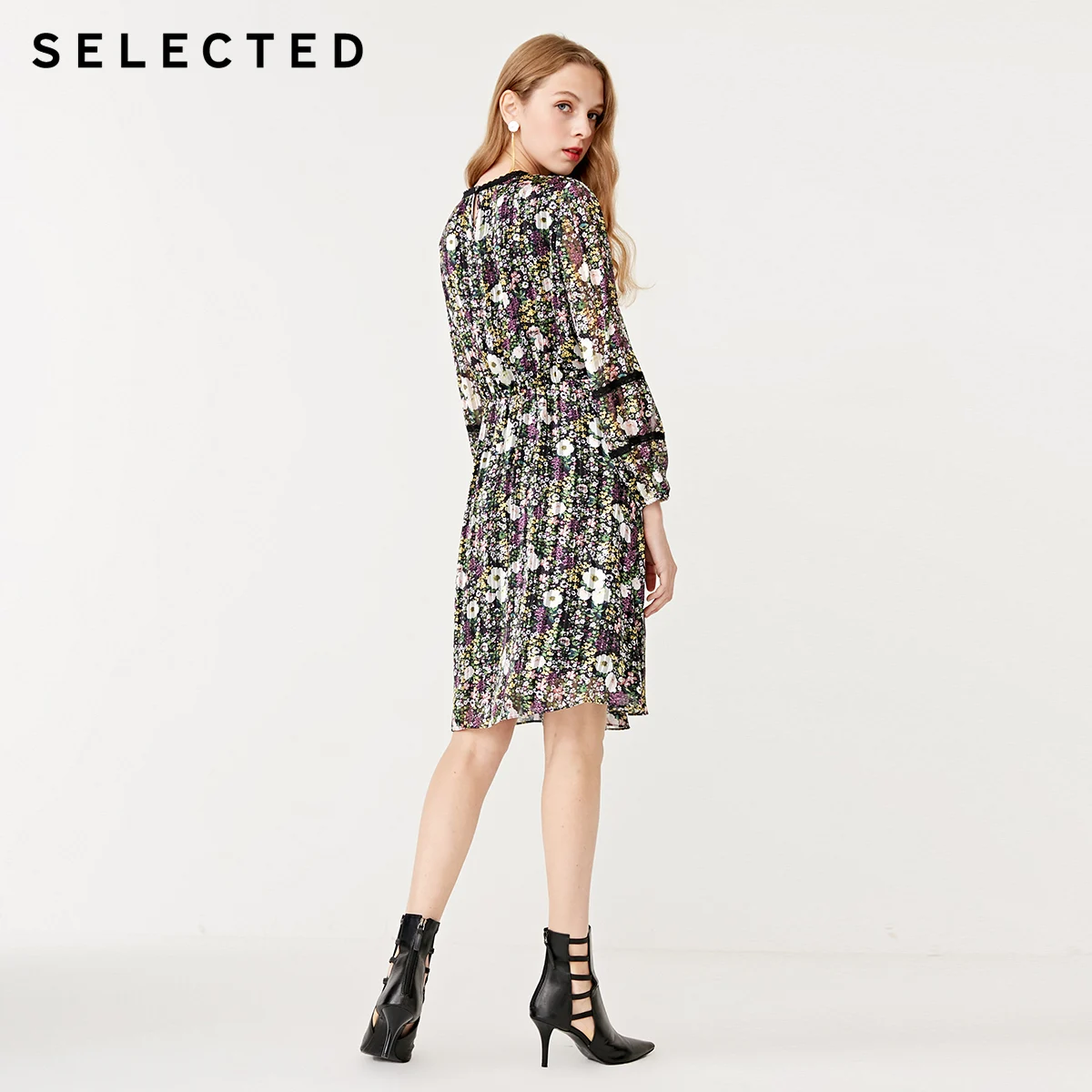 Выбранные цветочные кружева Slim Fit плиссированное платье миди S | 41912J506|Платья|