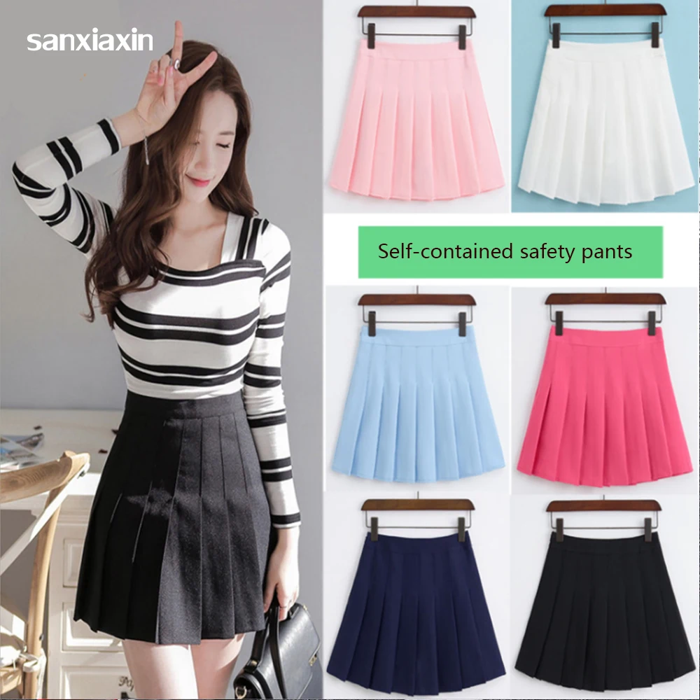 Женская обувь в Корейском стиле на молнии, с завышенной талией юбка Школьница плиссированные многоцветный одноцветная юбка; пикантные туфли с Красной розовый мини-юбка дикий femme