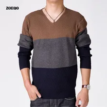 ZOEQO брендовая новая мужская одежда осенний свитер с v-образным вырезом коммерческий полосатый тонкий вязаный свитер размера плюс свободный свитер Мужская одежда 139