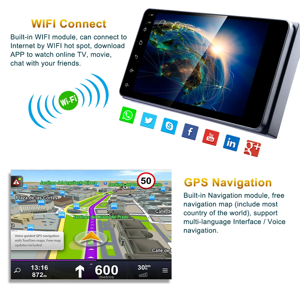  AMPrime Android 2 Din Car Radio 7'' Capacitance Touch Screen MP5 Player GPS Autoradio Bluetooth USB